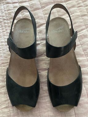 Dansko Black Leather Open-Toe Slingback Sandals